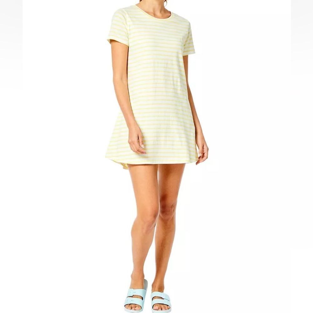 NWT Addison Bay 100% Cotton Belmont T-Shirt Dress White Yellow Stripe XS (0/2)